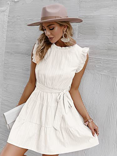 Festivalklänning för Dam med Ruffles och Avtagbart Bälte – Lätt Material, Svängande Nederkant, Lös Passform 9