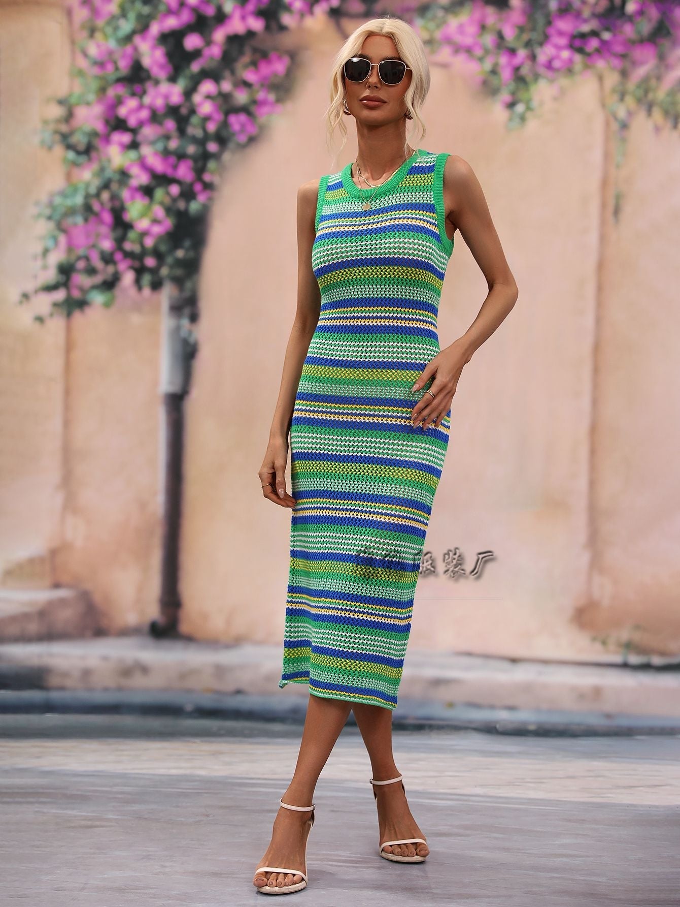 Variant image for Dam Stickad Tröja Färgblockad Akryl Löst Skuren Rund Halsringning-5