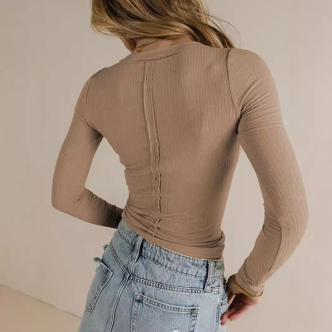 Kvinnors T-shirt Långärmad Polyester Äggformad Krage-3