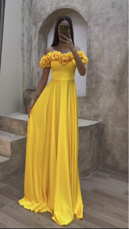 Damklänning Axelfri Lång Spandex-2