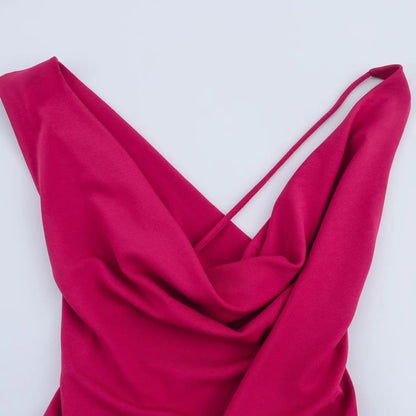 Dam Midiklänning Draperad Flödande Material för Bröllop och Fest 3