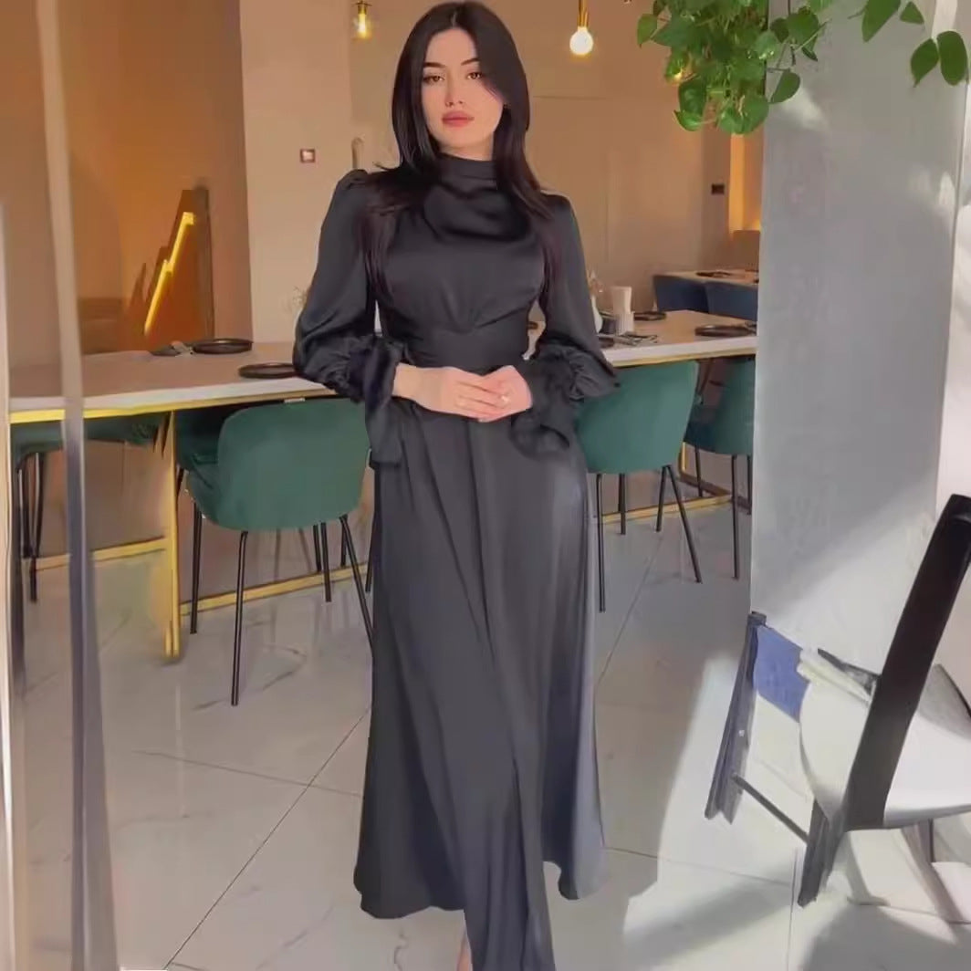 Kvinnors Långärmad Klänning Skräddarsydd Midja Polyester-4