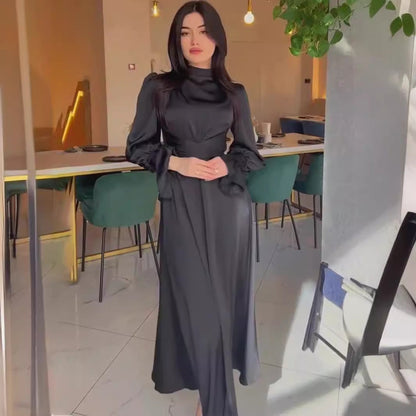 Kvinnors Långärmad Klänning Skräddarsydd Midja Polyester-4