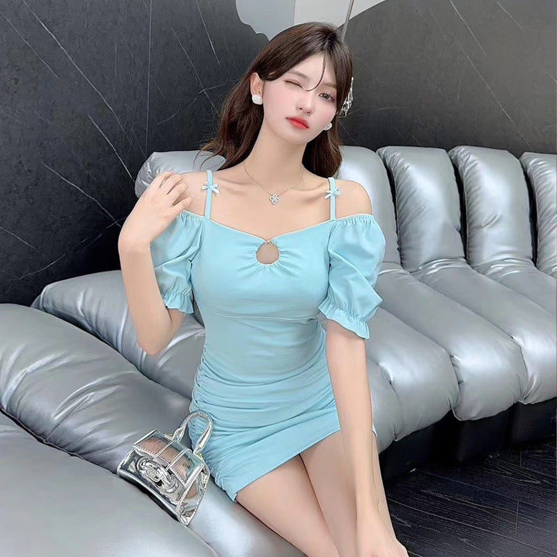 Kvinnors Vik Klänning Spaghetti Band Kortärmad Mjuk Tyg-4