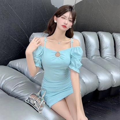 Kvinnors Vik Klänning Spaghetti Band Kortärmad Mjuk Tyg-4