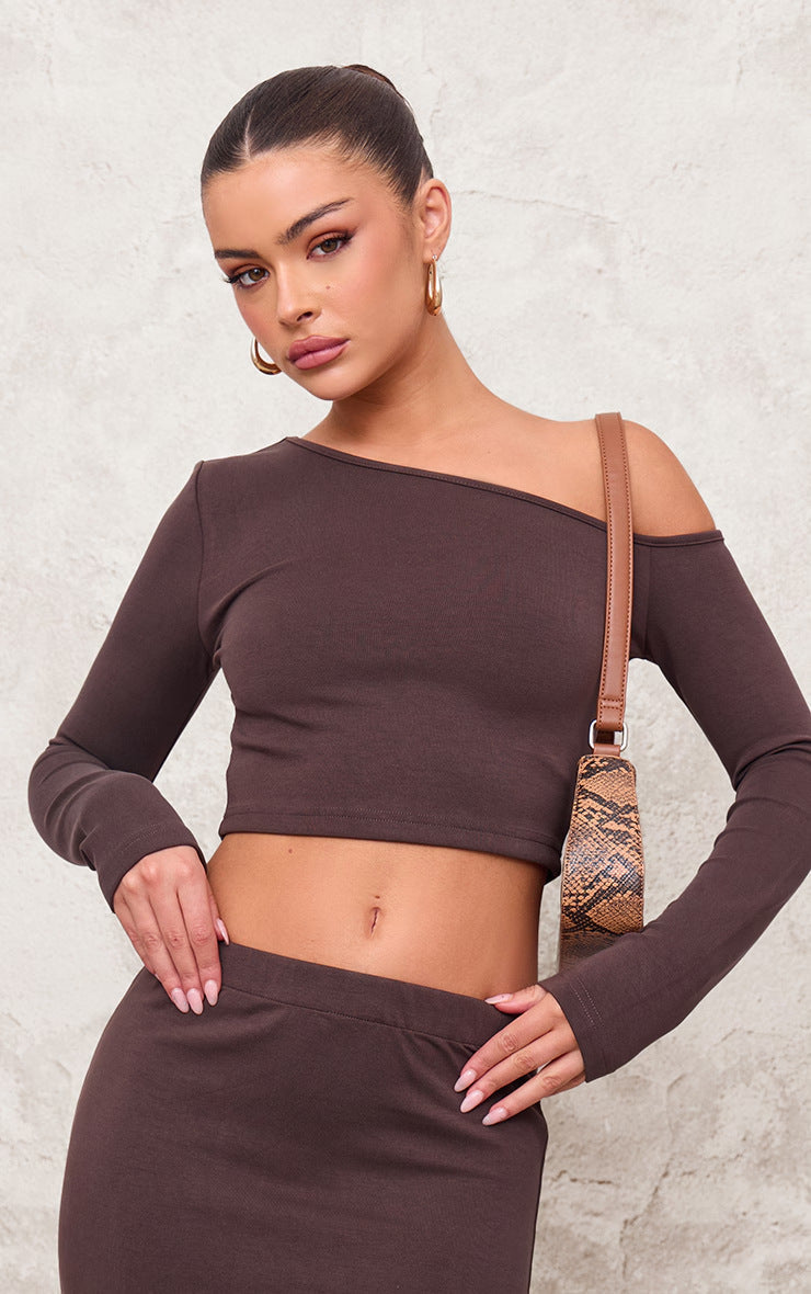 Kvinnors Off-Shoulder Klänning Slim Fit Mjölksilk-4