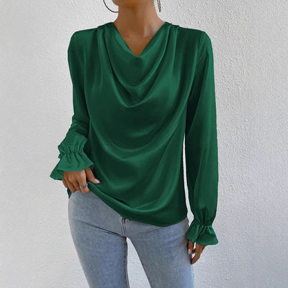 Dam Blus Turtleneck Långärmad Satin Loose Fit-3