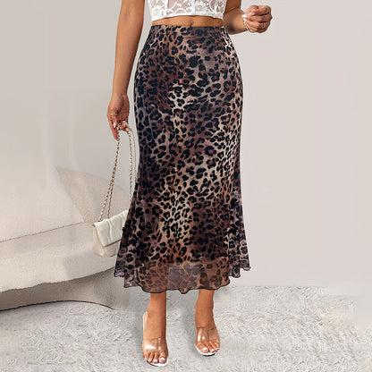Kjol Dam Figurnära Leopardmönster Polyester Elastan 2