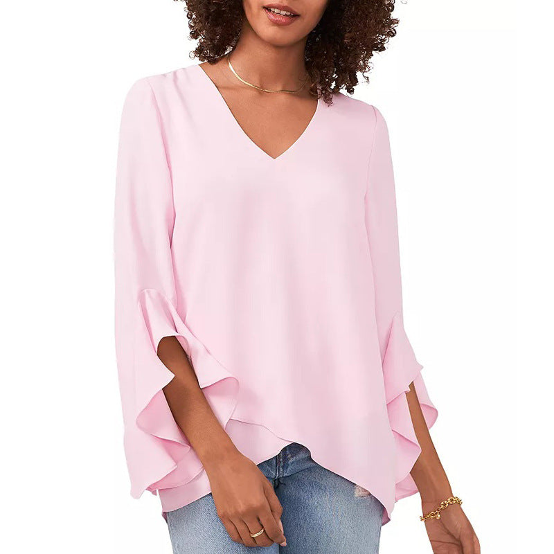 Variant image for Dam Tröja V-ringad Tre-Fjärdedel Ärmar Polyester Urban Stil-16