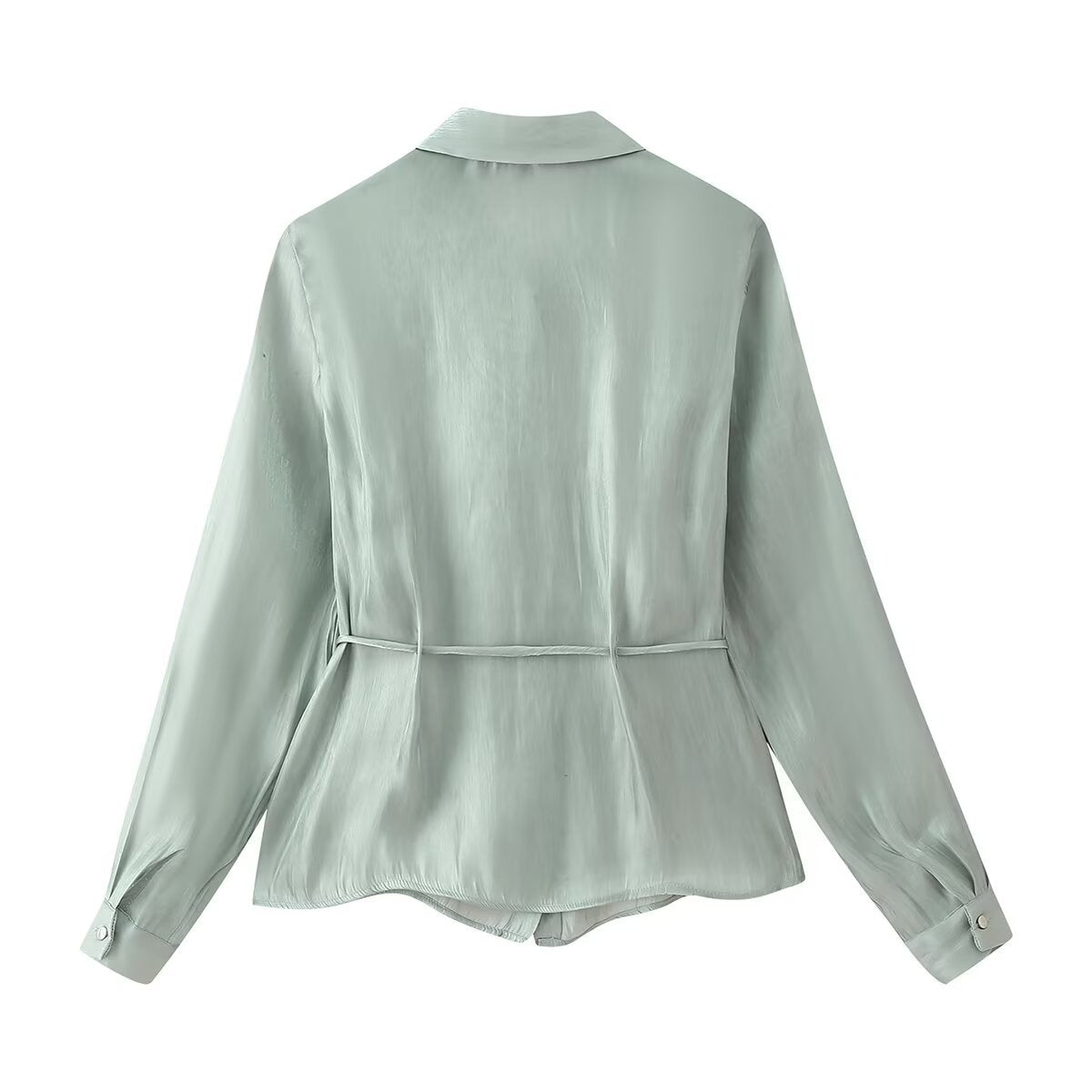 Dam Skjorta med Snörning och Glänsande Effekt i Polyester-3