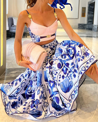 Variant image for Dam Camisole Set Abstrakt Mönster Polyester Midikjol-1