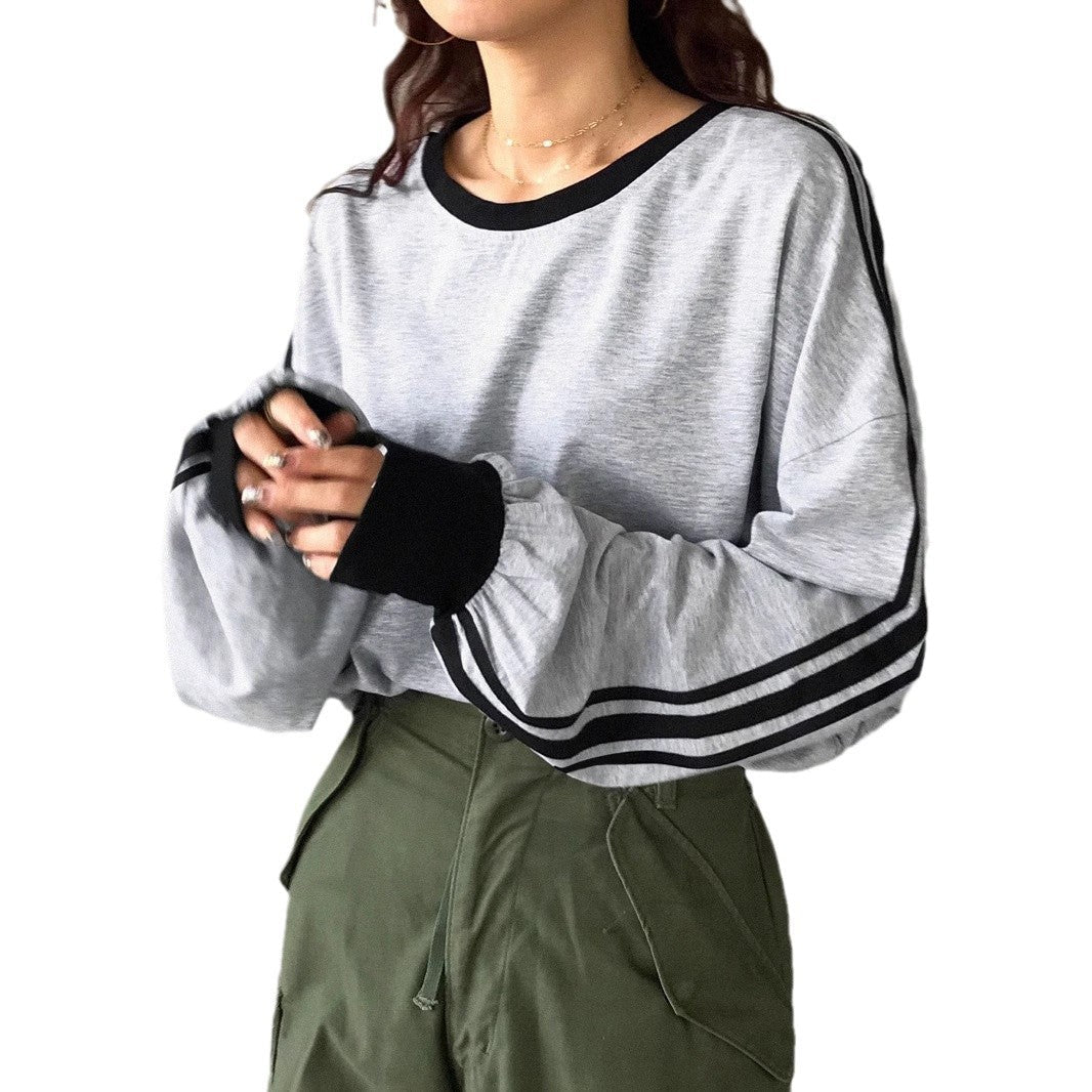 Dam Tröja Retro Färgblock Polyester Långärmad Casual-1