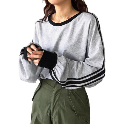 Dam Tröja Retro Färgblock Polyester Långärmad Casual-1