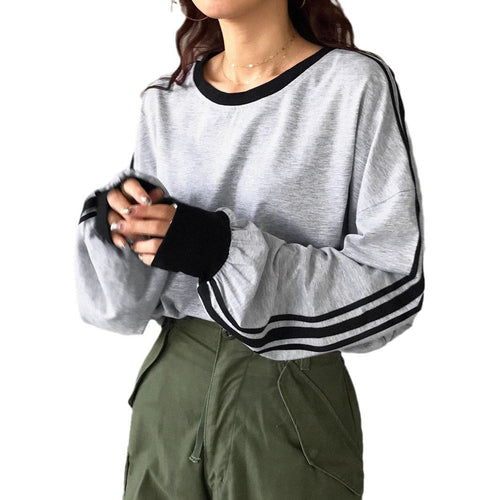 Dam Tröja Retro Färgblock Polyester Långärmad Casual-1