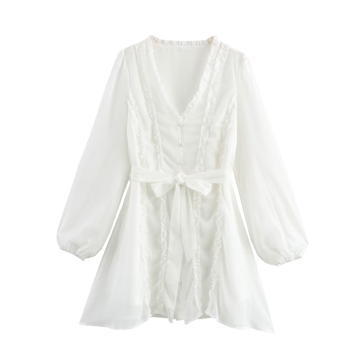 Dam A-Line Kjol V-ringning Volanger Högkvalitativt Tyg-1