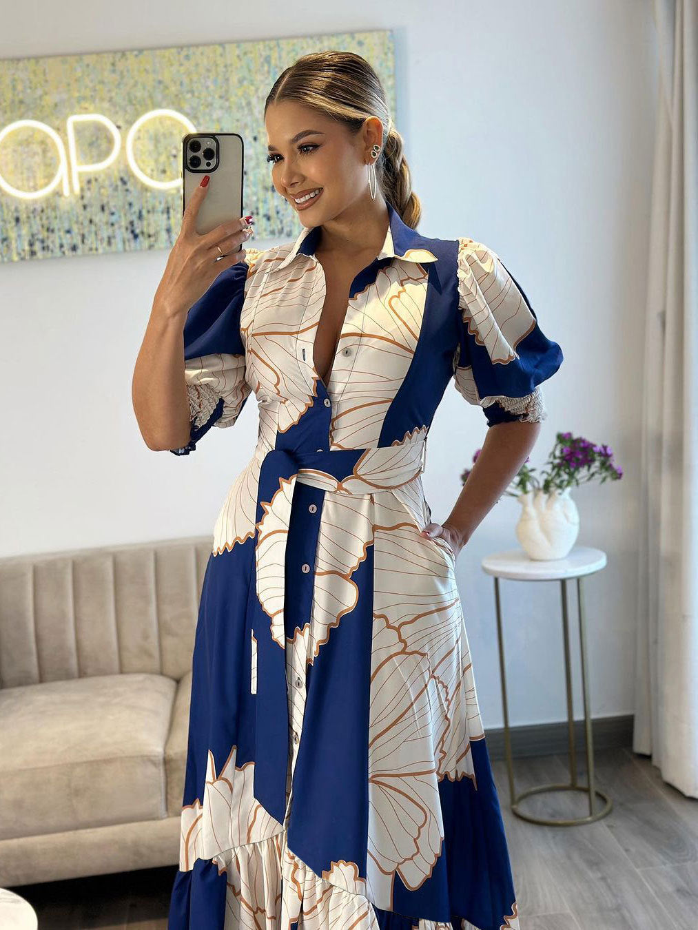 Maxi Klänning Dam Asymmetrisk Design i Polyester – Lång Kjol med Hög Midja och Fickor 3