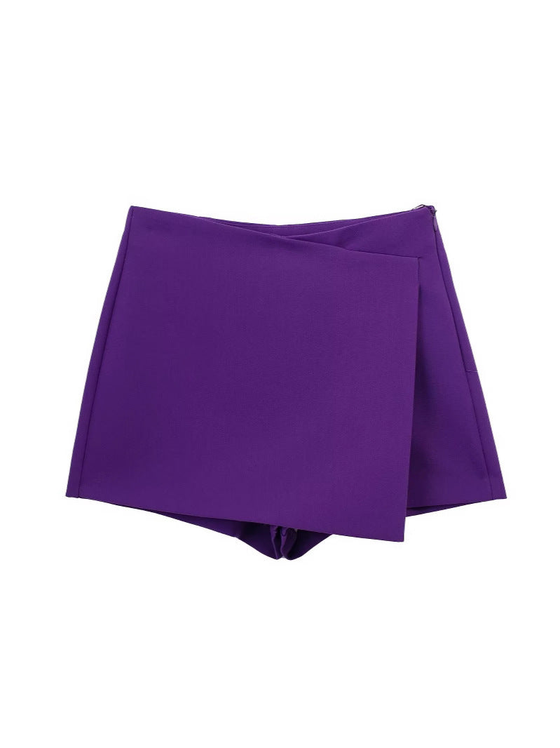 Dam Högbelagda Smala Byxor Asymmetrisk Polyester Elegant Stil-4