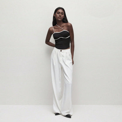 Dam Festtop En-axel Monokrom Smal Passform Högkvalitativt Tyg-5