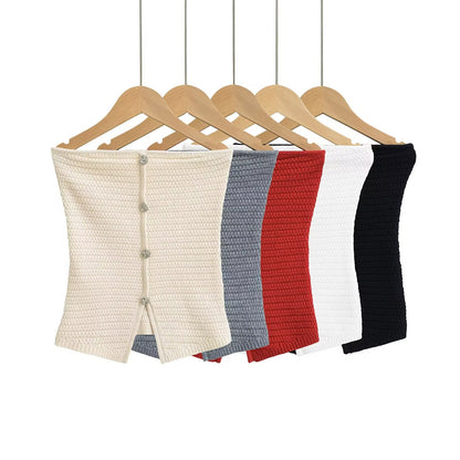 Kvinnors Stickad Topp Strukturerad Andningsbart Material med Dekorativa Knappar-2