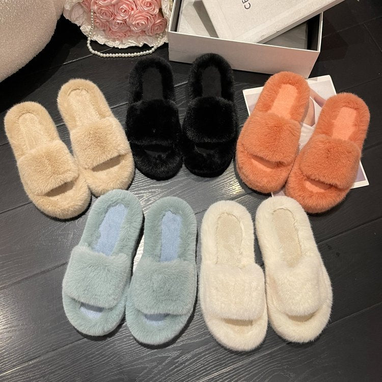 Dam Tofflor Fluffiga Mjuka Material med Icke-Slip Gummisula-4