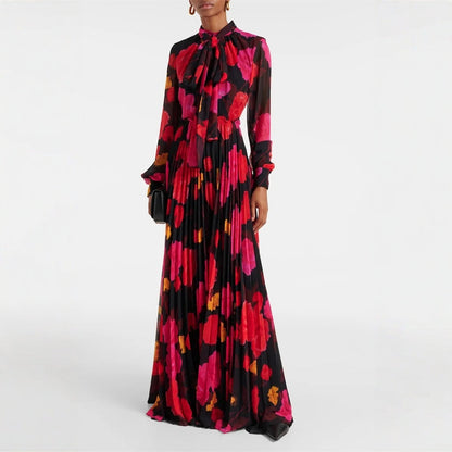 Dam Klänning Slim Fit Ståkrage Tryckt Lång Ärmar Högkvalitativt Tyg-4