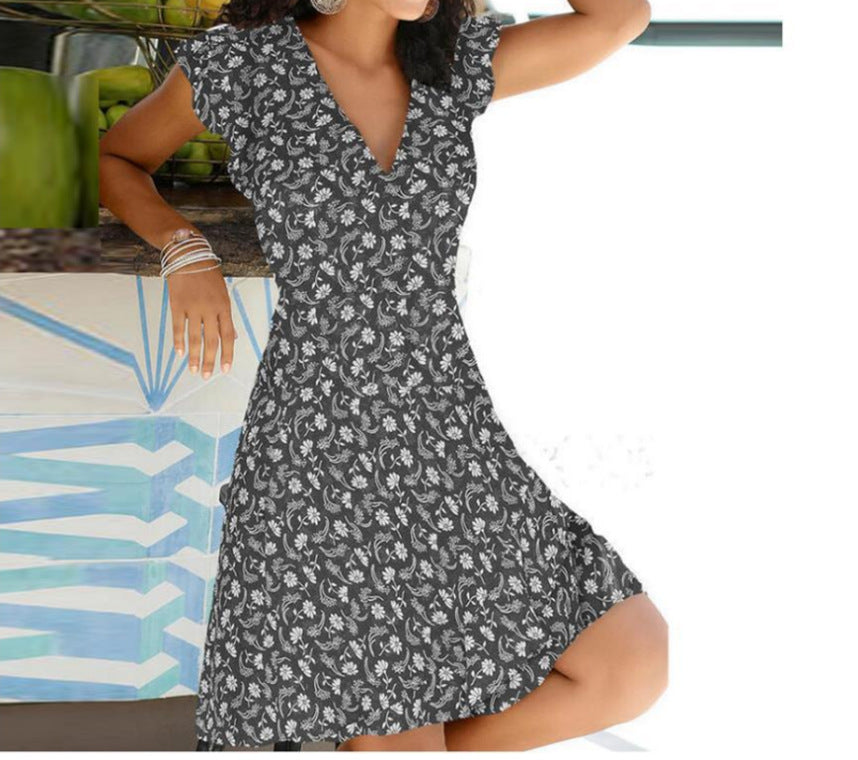 Variant image for Fina Dam Klänningar V-ringad A-linjeformad med Tryckta Blommor Bomull och Polyester-6