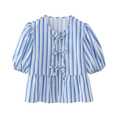Herr Kortärmad Skjorta Randig 100% Bomull För Streetwear Stil-3