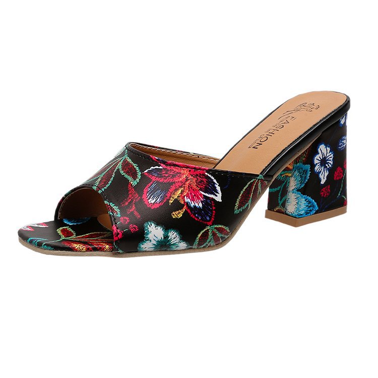 Dam Mula Blommig Design Bekväm Blockhäl Syntetmaterial 9