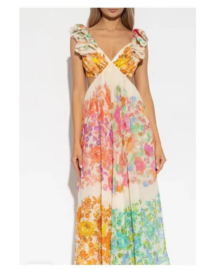 Dam Strandklänning Ihålig Bakre Lång Polyester-5