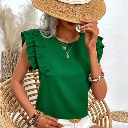 Festtoppar Dam med Rüsch Detaljer i Lätt Tyg – Modern och Feminin Topp för Sommarens Eleganta Tillfällen 5