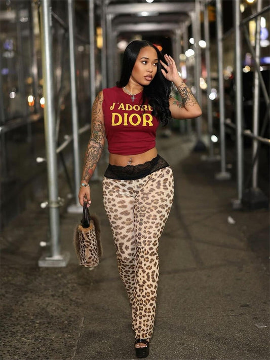 Kvinna Skinny Byxor Leopardmönster Spandex-1