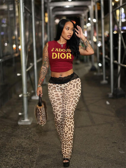 Variant image for Kvinna Skinny Byxor Leopardmönster Spandex-1