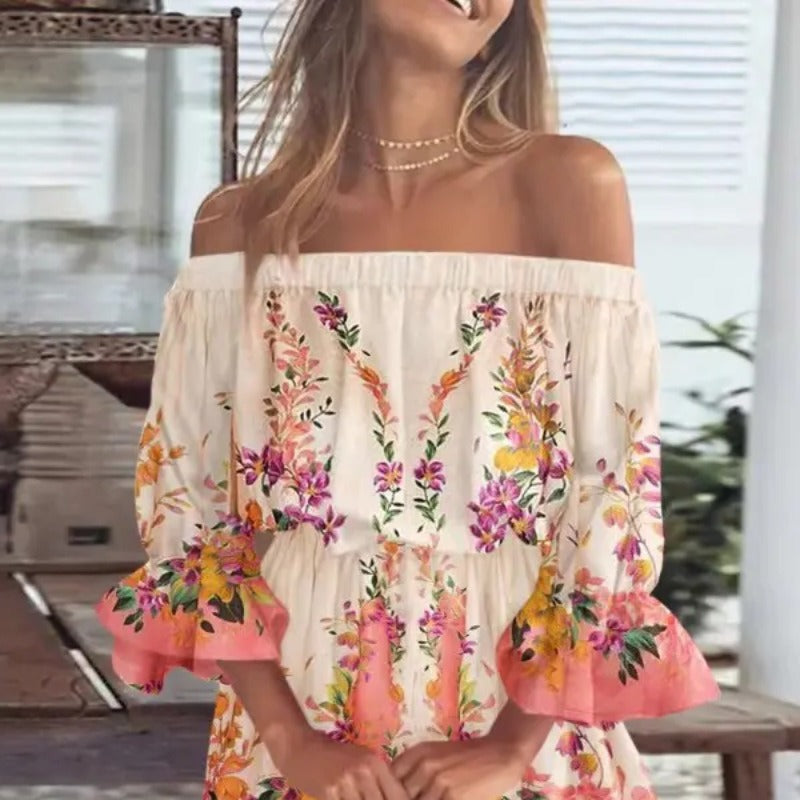 Kvinnors A-Linje Klänning Enaxlad Polyester med 3D-Element-4