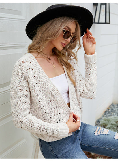 Dam Kofta V-ringad Ihålig Polyester Avslappnad Elegant-5