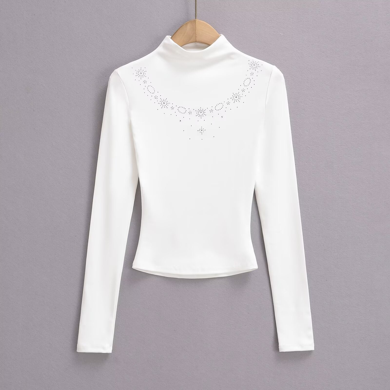 Kvinnors Långärmad Topp Stativ-upp Krage Mjuk Bomull 3