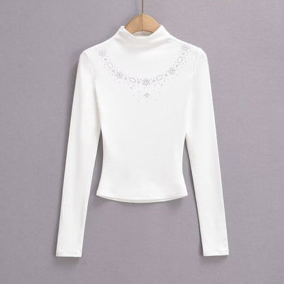 Kvinnors Långärmad Topp Stativ-upp Krage Mjuk Bomull 6