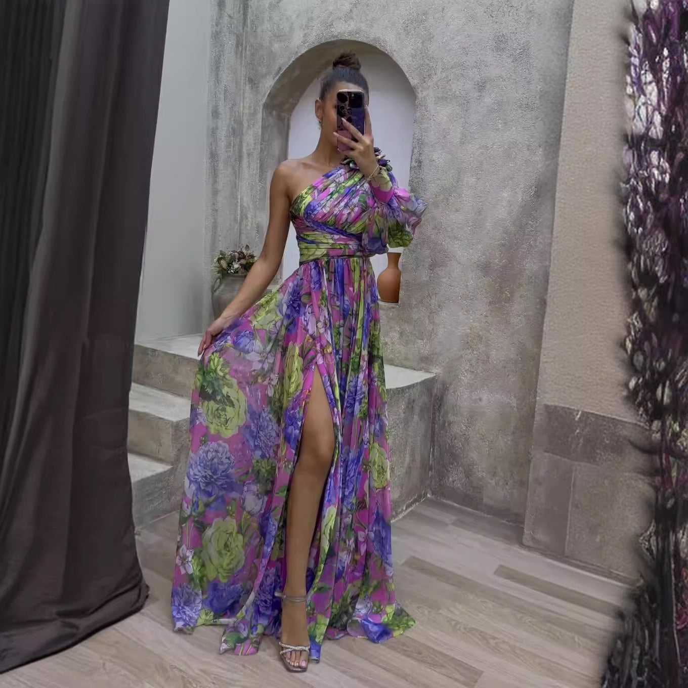 Dam Topp Asymmetrisk Lång Ärmar Polyester-5