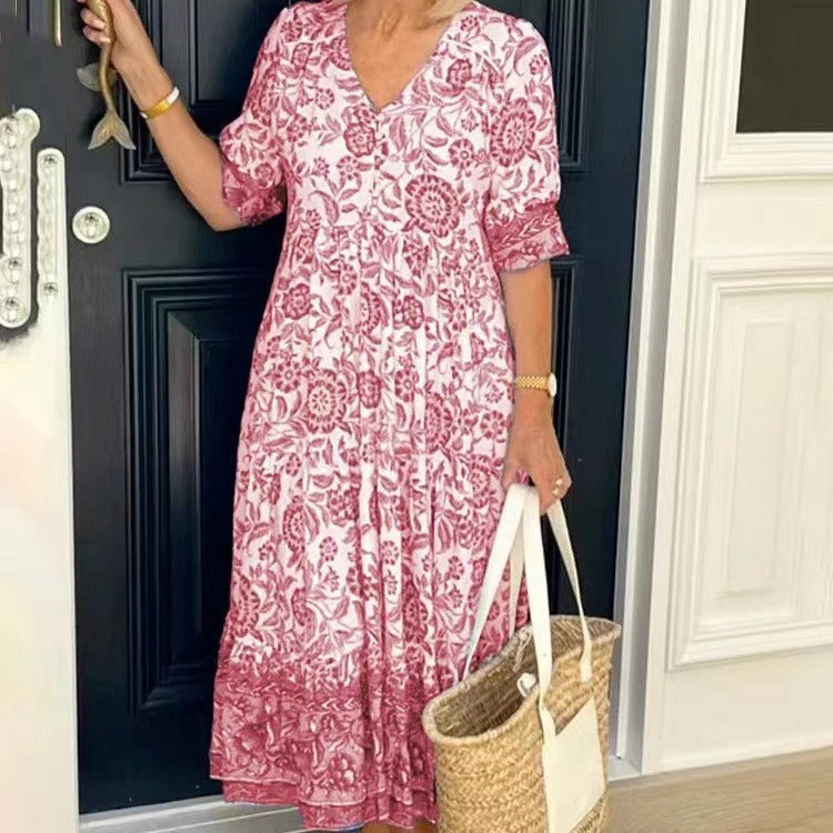 Fina Dam Klänningar Blommig Tie-Dye Polyester Tre-fjärdedelsärm Elegant-5