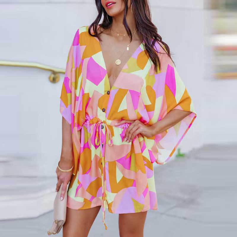 A-Linjeformad Damklänning med Bladmönster i Polyester – Elegant och Mångsidig för Sommarens Alla Tillfällen 3