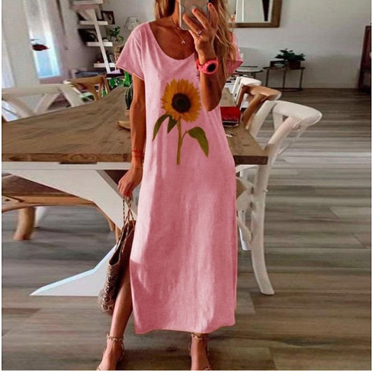 Damklänning Tryckt Lång med Sidoslits Polyester 1