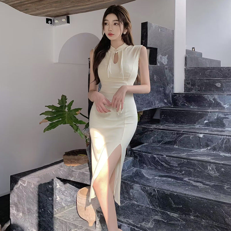 Dam Midiklänning Qipao Ärmlös Polyester för Bröllop-2