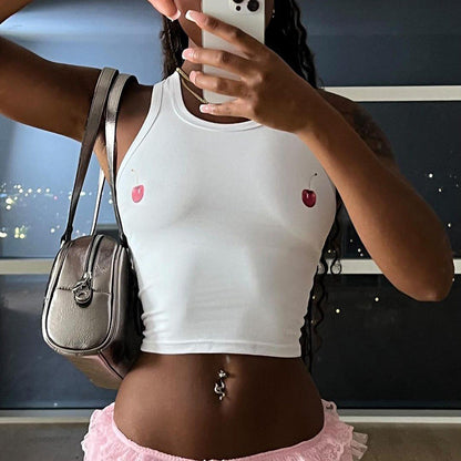 Kvinnors Sportig Topp Figurnära Andningsbart Material med Körsbärsmotiv 4