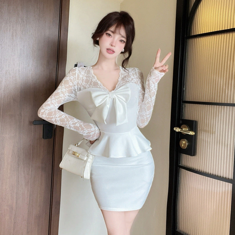 Dam Klänning Två-delad Spets Bodycon Polyester Spandex-1