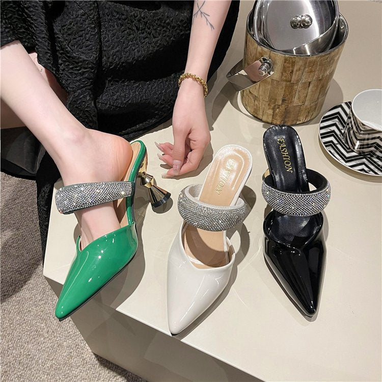 Kvinnor Slingback Pumps Elegant Kristallrem Blockklack-4