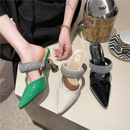 Kvinnor Slingback Pumps Elegant Kristallrem Blockklack-4