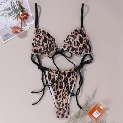 Dam Triangelbikini Justerbar Leopardmönster Hållbart Tyg-2