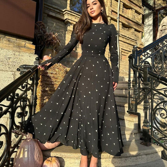 Maxiklänning Dam Långärmad Tryckt Polyester Elegant Maxi Klänning-1