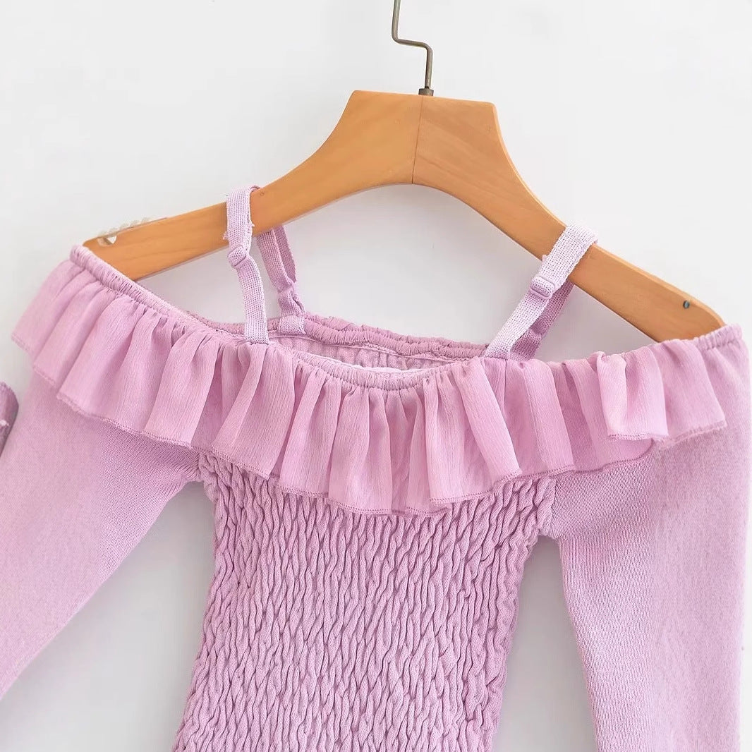 Dam Topp V-ringning Rüsch Detaljer Elastiskt Tyg 4