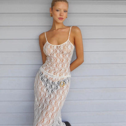 Variant image for Kvinnors Festtop Transparent Spets Midi Tüll-4