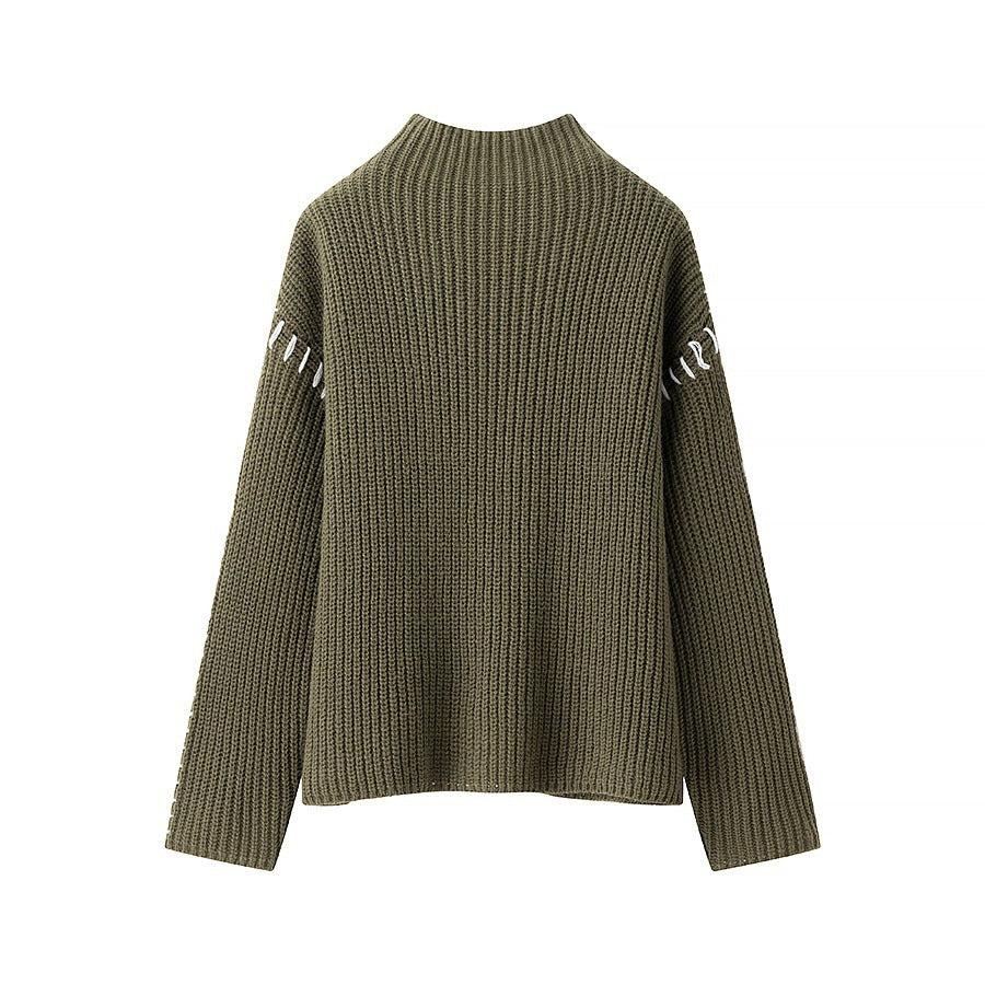 Variant image for Dam Stickad Tröja Hög Krage Ribbad Bomull-1